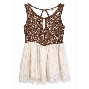 Ginnikki Small Boho Western Lace Milkmade Tank Faux Suede Festival Fairycore